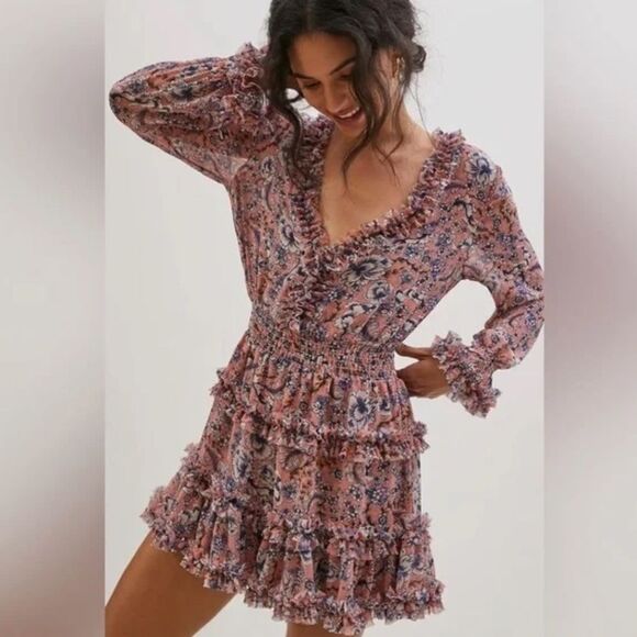 MISA Provence Ruffled Mini Dress Anthropologie long sleeve floral size medium - Picture 1 of 14